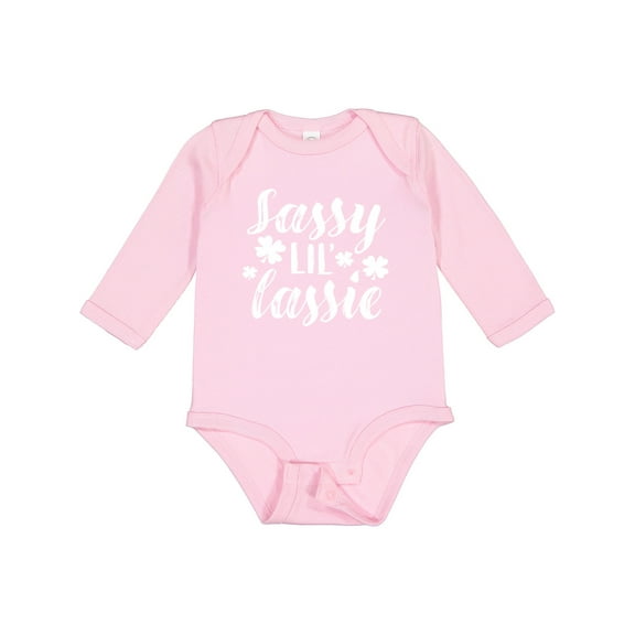 Inktastic Saint Patrick's Day Sassy Lil' Lassie with Shamrocks Boys or Girls Long Sleeve Baby Bodysuit