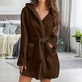 thumbnail image 4 of Ettsollp Women Winter Nightgown Thick Plush Warm Hooded Adjustable Lace Up Belt Solid Color Great Water Absorption Homewear Spa Hotel Bathrobe, 4 of 8