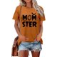 thumbnail image 3 of Halloween MONSTER Impresión Cuello Redondo Camiseta, Top de Manga Corta Casual para Primavera y Verano, Ropa de Mujer, 3 of 4