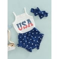thumbnail image 2 of Baby Girl My First 4th of July Outfit Sleeveless Strap American Stars Striped Flag Tank Top Romper Shorts Headband 3Pcs Set, 2 of 7