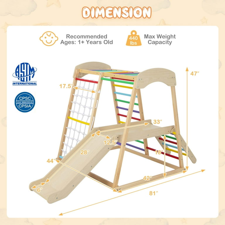 Costway Toddler Toys 6-in-1 Indoor Jungle Gym Wooden