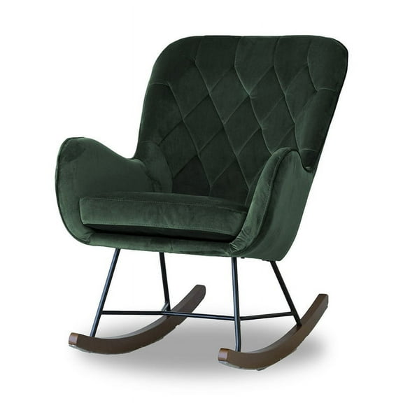 Severn Mid-Century Modern  Tight Back Velvet Rocking Chair  in Green