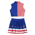 thumbnail image 5 of iiniim Girls Cheerleading Outfit Back Invisible Zipper Color Block Striped Crop Top with Rhinestone Stars Skirt Blue Red White 12, 5 of 7