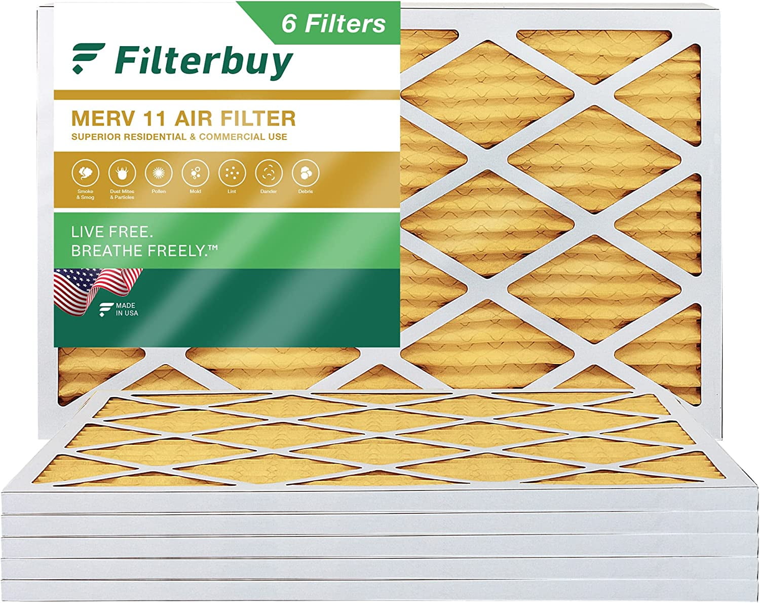 6 Pack High Quality Genuine MERV 11 Home Air Pleated Furnace Filters 20x20x4 
