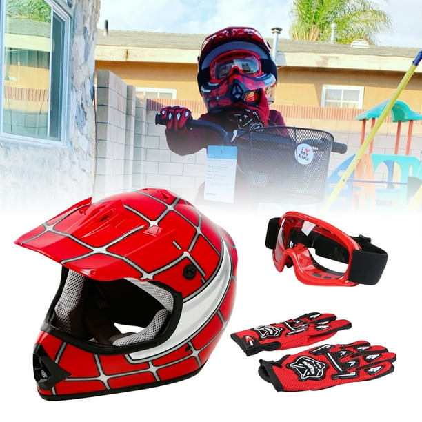TCMT Helmet for Kids Red Spider Net with Goggles & Gloves DOT Youth