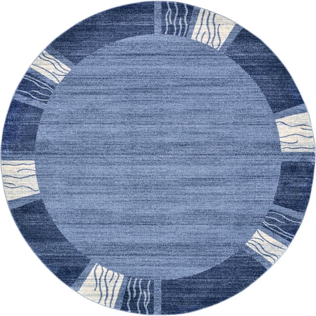 Unique Loom Tapis Rond de Transition Contemporain de la Collection Del Mar, 8 Pieds, Bleu Marine/ivoire