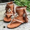 thumbnail image 6 of Tassel Sandals for Women 2023 ,Retro Bohemian Gladiator Fringe Casual Sandals Flat Clip Toe Ankle Boots Beach Shoes T-Strap Roman Open-Toe Sandals, 6 of 8
