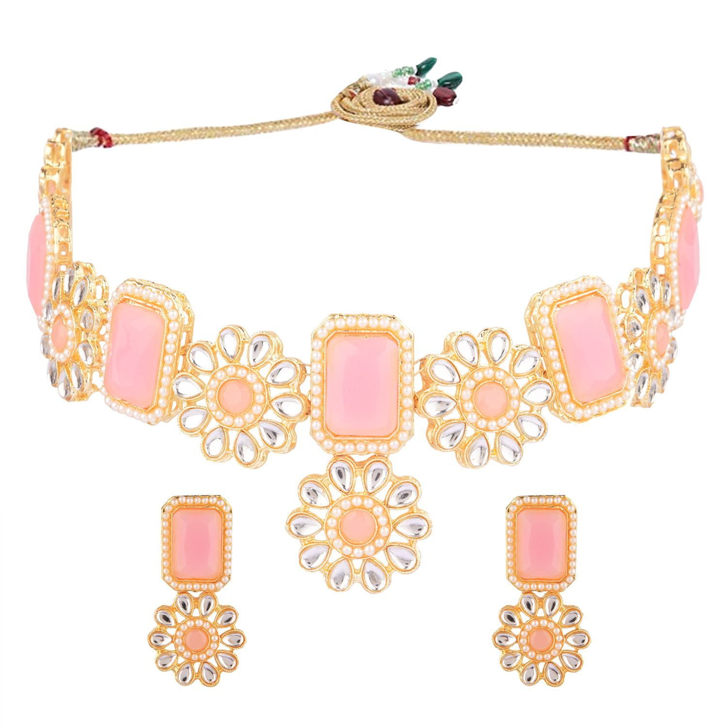 nøjagtigt Layouten Vant til Efulgenz Crystal Necklace Set Bridal Jewelry Kundan Faux Pearl Choker  Necklace Dangle Earrings Indian Jewelry Set for Women, Pink - Walmart.com