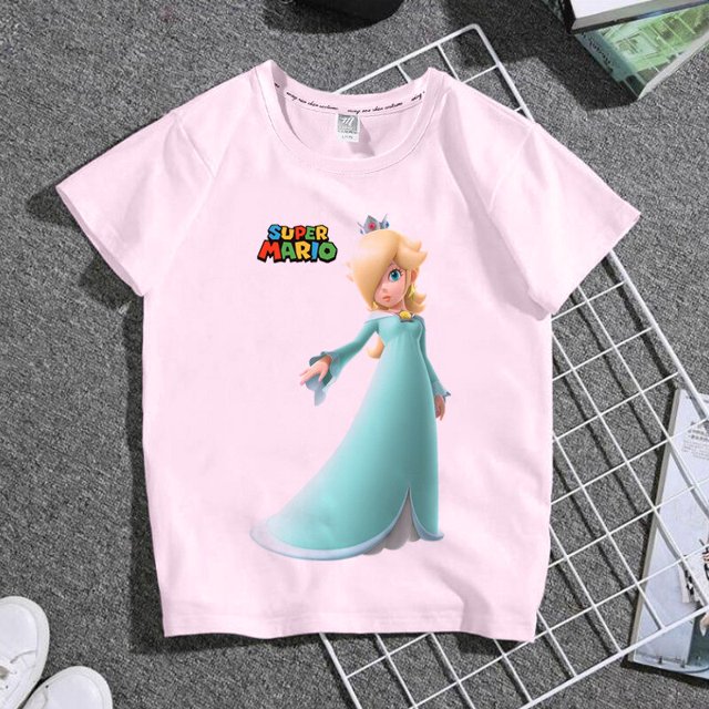 Serie de princesas de Super Mario para mujer, regalo de verano para chica divertida y dulce, estampado de dibujos animados, informal, cuello redondo, manga corta zhangmengya LED