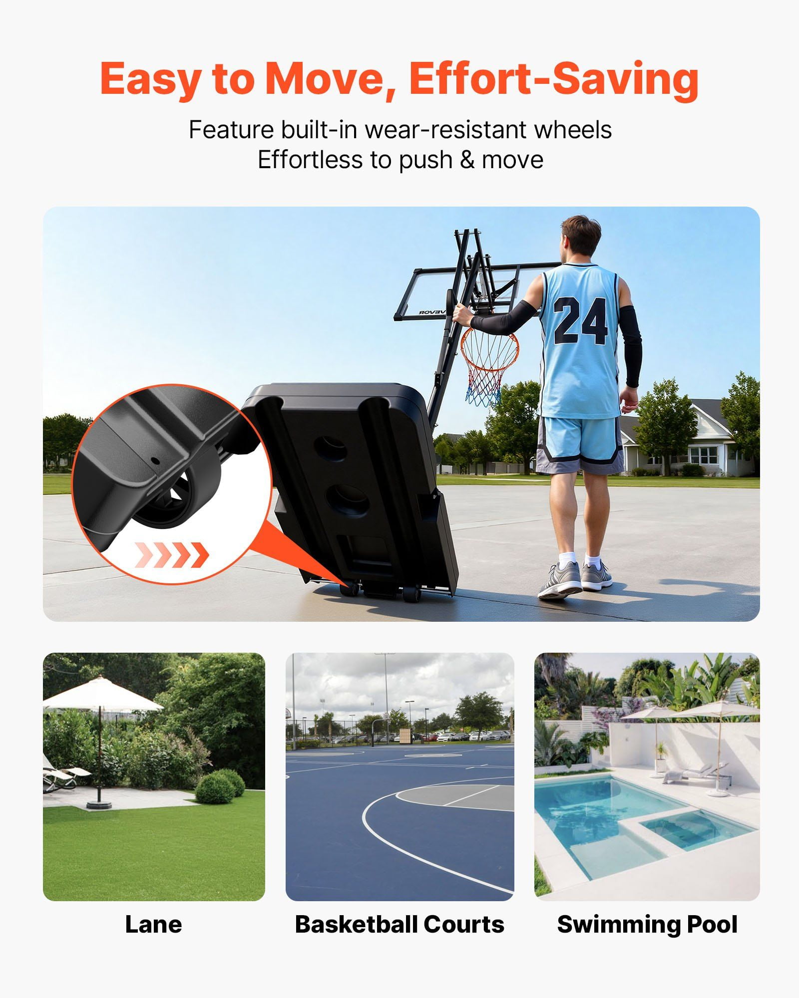 5.25-10 Ft Adjustable Portable Basketball Hoop with 48" Backboard & Wheels for All Ages