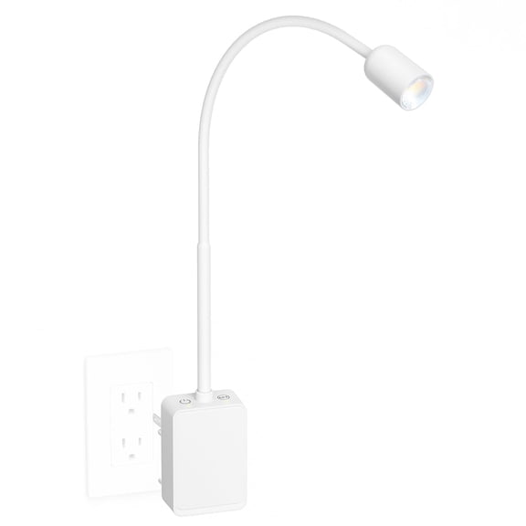 Plug in Dimmable LED Wall Reading Night Light for Books in Bed, Flexible White Wall Sconce Lamp with Power Plug for Bedroom Kitchen, 3 Lighting Color Modes, 50° Spot Light Angle