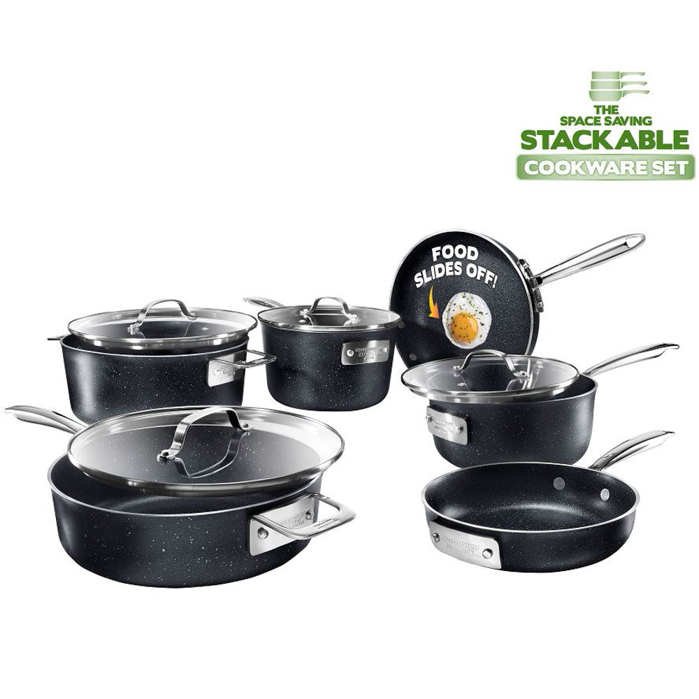 Granitestone Stackmaster Nonstick Pots and Pans Set, 10 Piece Complete