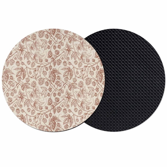 Brown Flowers Coasters Set of 2, Vintage Farmhouse Floral Leaves Vines Absorbent Coasters for Drinks, Coaster for Bar Office Dining Coffee Table Accessories Decor, Non Slip Round Desk Coaster