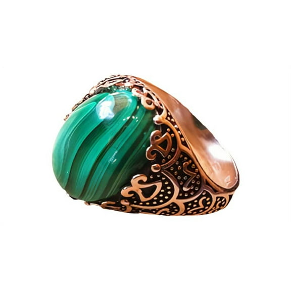 Malachite Mans Ring, Natural Green Malachite, Spiritual, Silver Jewelry, 925 Silver Ring, Birthday Gift, Heavy Mens Ring, Arabic Design, Ottoman Style Ring, Christmas, Turkey Mens Signet Ring