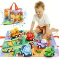 thumbnail image 1 of Kids Dinosaur Toy, 6Pcs Pull Back Construction Cars With Play Mat For Toddler, Baby, 1 of 4