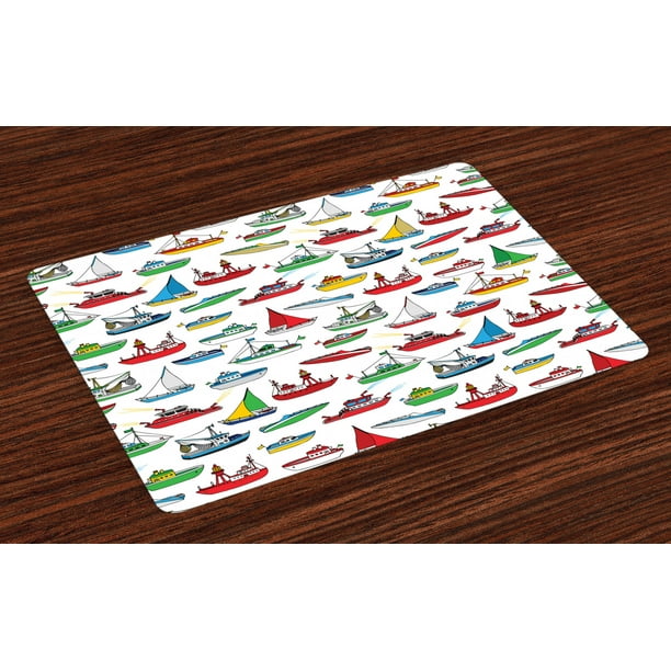 Nautical Placemats Set of 4 Bunch of Colorful Vessel Speedboat Fishing