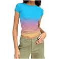 thumbnail image 2 of XUNKUSGA Tops for Women Fashion Gradient Crew Neck Slim Fit Blouses for Women Casual Basic women's t-shirts Classic Summer Stretchy Short Sleeve Tops for Women S-3XL Sky Blue, 2 of 7