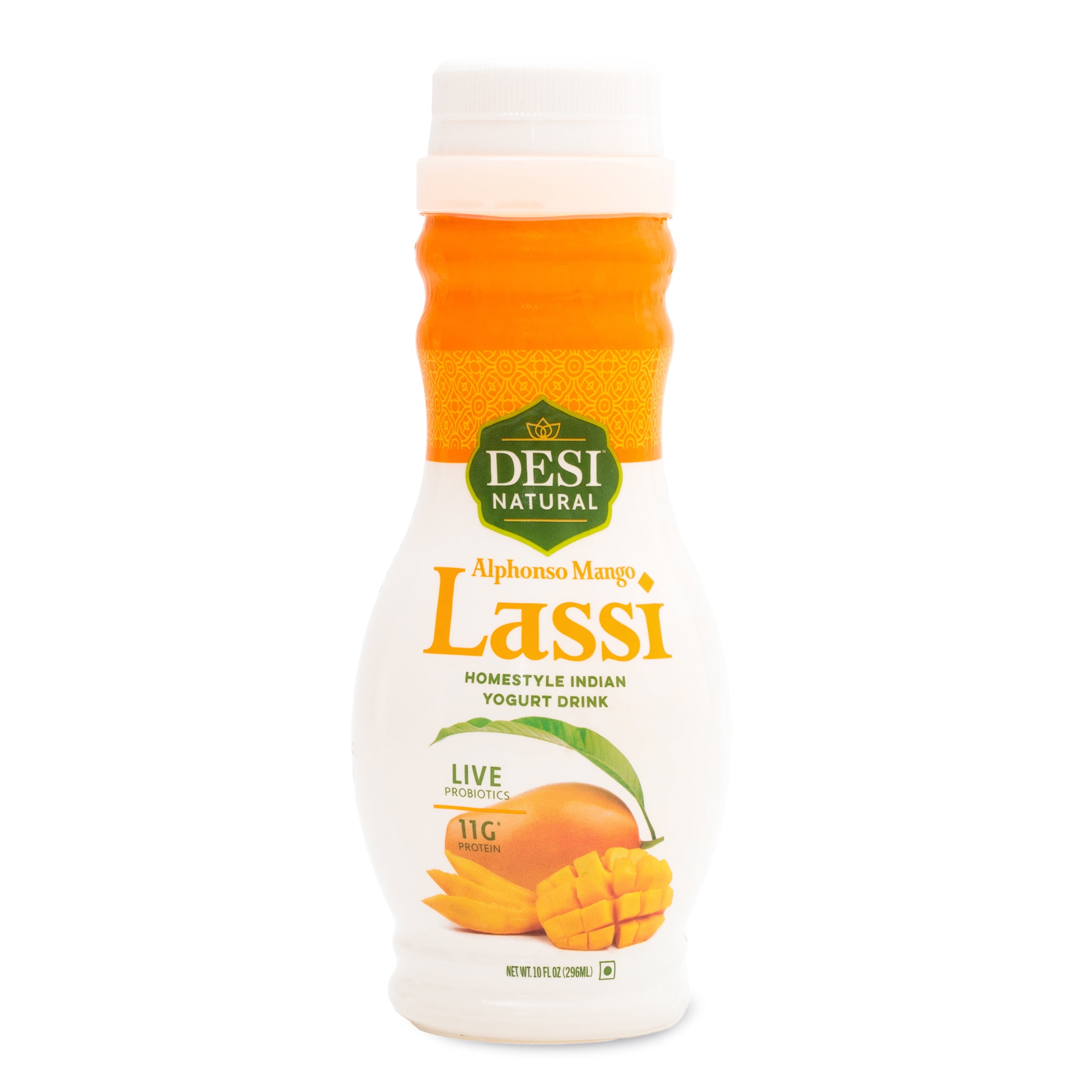 Desi Fresh Foods Alphonso Mango Lassi Liquid Drinkable Refrigerated Yogurt, 1.5% Milk Fat, in Resealable Plastic Bottle, 10 fl. oz, 1 Count
