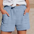 thumbnail image 4 of LEKODE Cotton Linen Shorts for Women Summer Elastic Waist Drawstring Bermuda Shorts Loose Comfy Short Pants with Pockets Blue L, 4 of 7