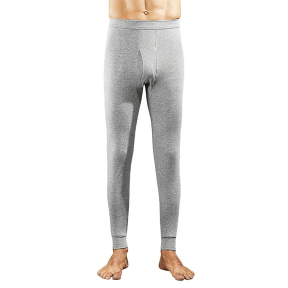 USNSM Mens Thermal Leggings, Fleece Lined Thermal Underwear Bottoms Solid Color Soft Comfortable Full Length Leggings Gray M