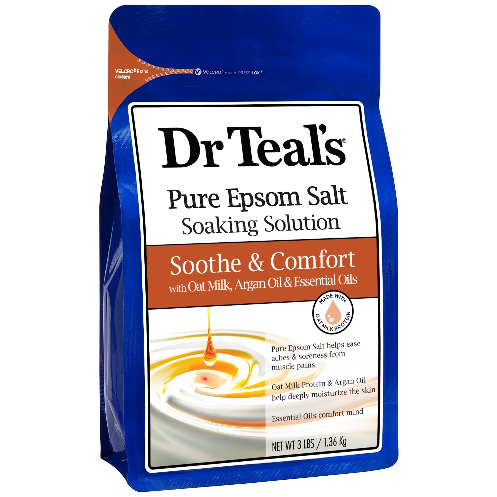 Dr Teal's Pure Epsom Salt Soak, Soothe & Comfort with Oat Milk & Argan Oil, 3 lbs