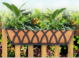 4 Pack 24 Inch Deck Balcony Railing Planter Window Boxes with Coconut Coir Liner, Fence Metal Hanging Flower Planter Basket for Outdoor Lawn