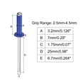 thumbnail image 2 of Unique Bargains Rivets Aveugles Tête Ronde Plate en Aluminium de 3,2 Mm x 7 Mm, Pack Bleu 400, 2 of 5