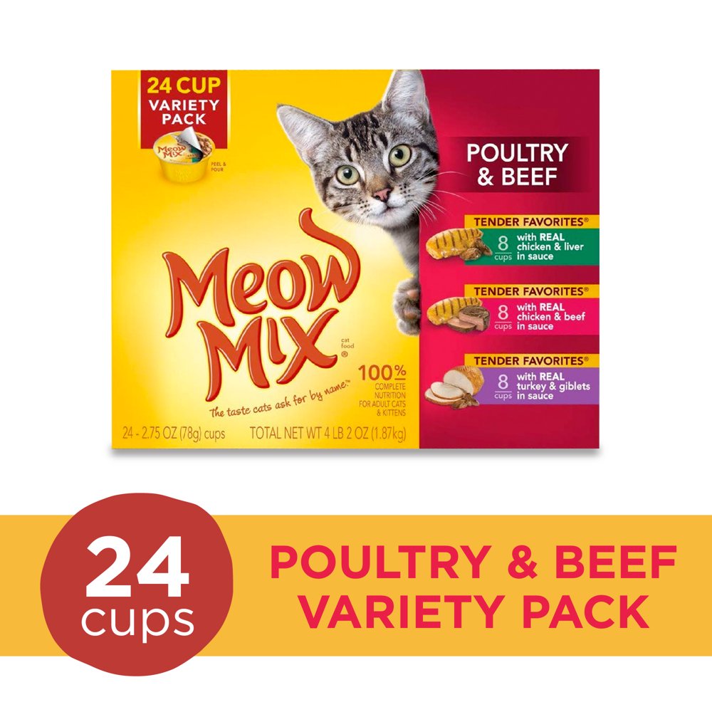Meow Mix Tender Favorites Poultry & Beef Variety Pack Wet Cat Food, 24