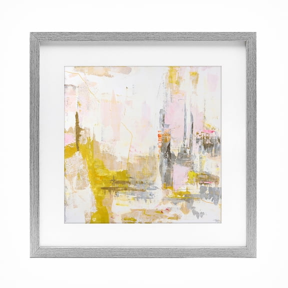 Stupell Industries New Age Yellow Abstract Gray Framed Print Under Glass, design by Design Fabrikken
