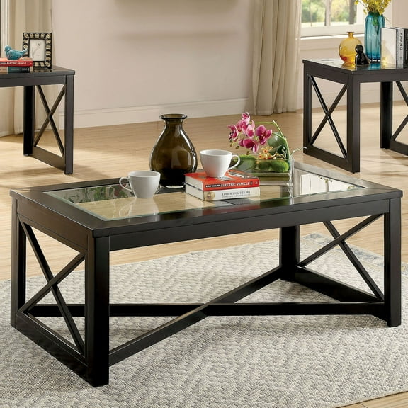 Furniture of America Chanan Glass Top Coffee Table, Black