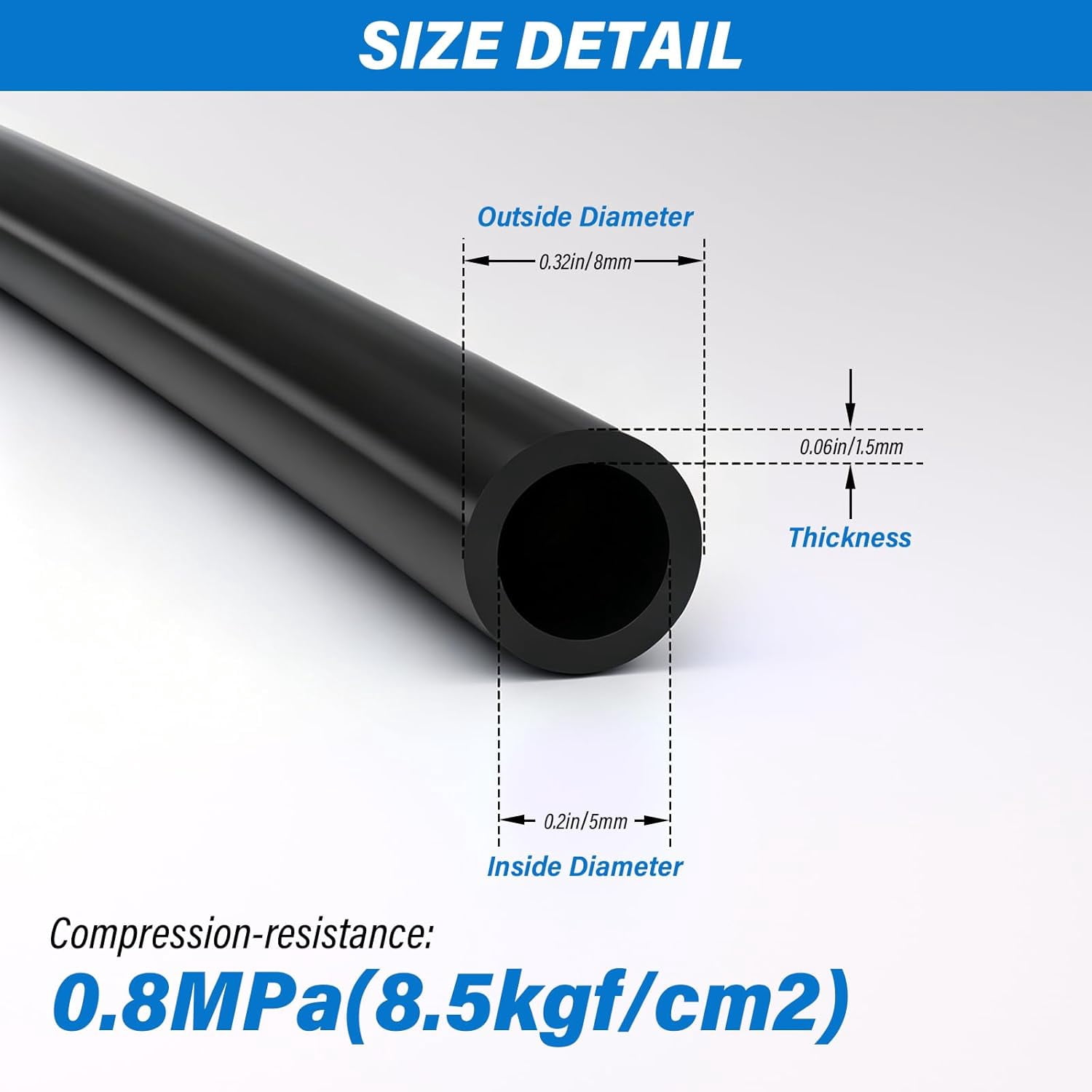 MKEUDQ-8mm x 5mm Black PU Polyurethane Pneumatic Tubing Pipe, Air Tube Hose Line for Air Compressor Fitting or Fluid Transfer (39.4ft 12 Meter)