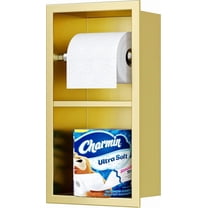 Recessed Toilet Paper Holder, 304 Stainless Steel Bathroom Toilet Paper Holder with Storage, in Wall Tissue Toilet Roll Holder, Brushed Golden