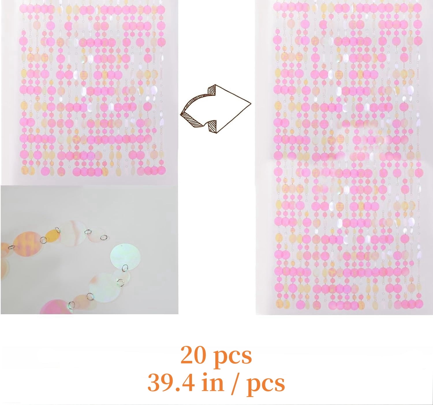 Pink Sequin Beaded Curtains,Iridescent Faux Crystal Bubble Doorway Beads Curtain,Window Door Curtains for Kids Bedroom Room Closet Divider and Wedding Party Backdrop Decoration,20 Pcs,3.3 ft