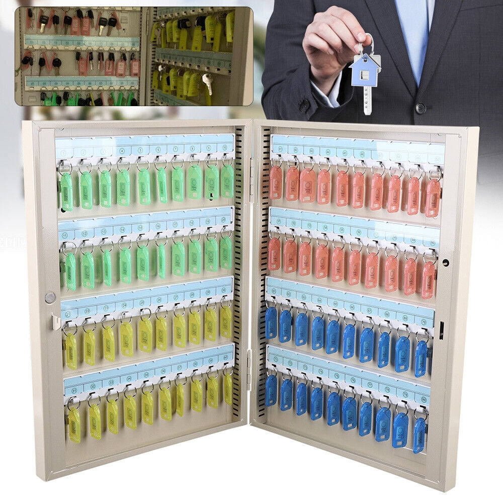 Large Wall Mount Lockable Key Cabinet - Storage Safe Security Lock 80 Keys Holder Box Key Storage Cabinet 19.88*15.35in