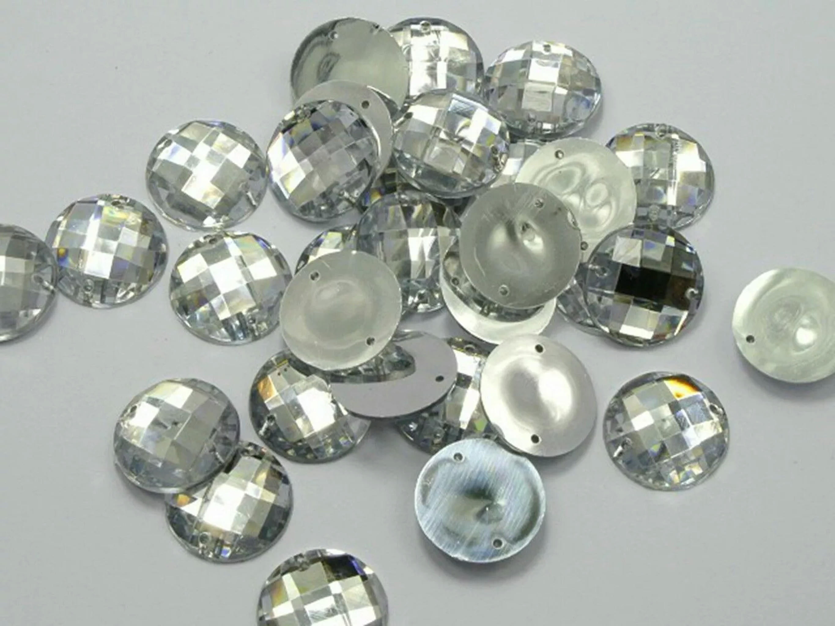 EOEMY 250 Clear Acrylic Flatback Sewing Rhinestone Round Button 20mm Sew On Beads