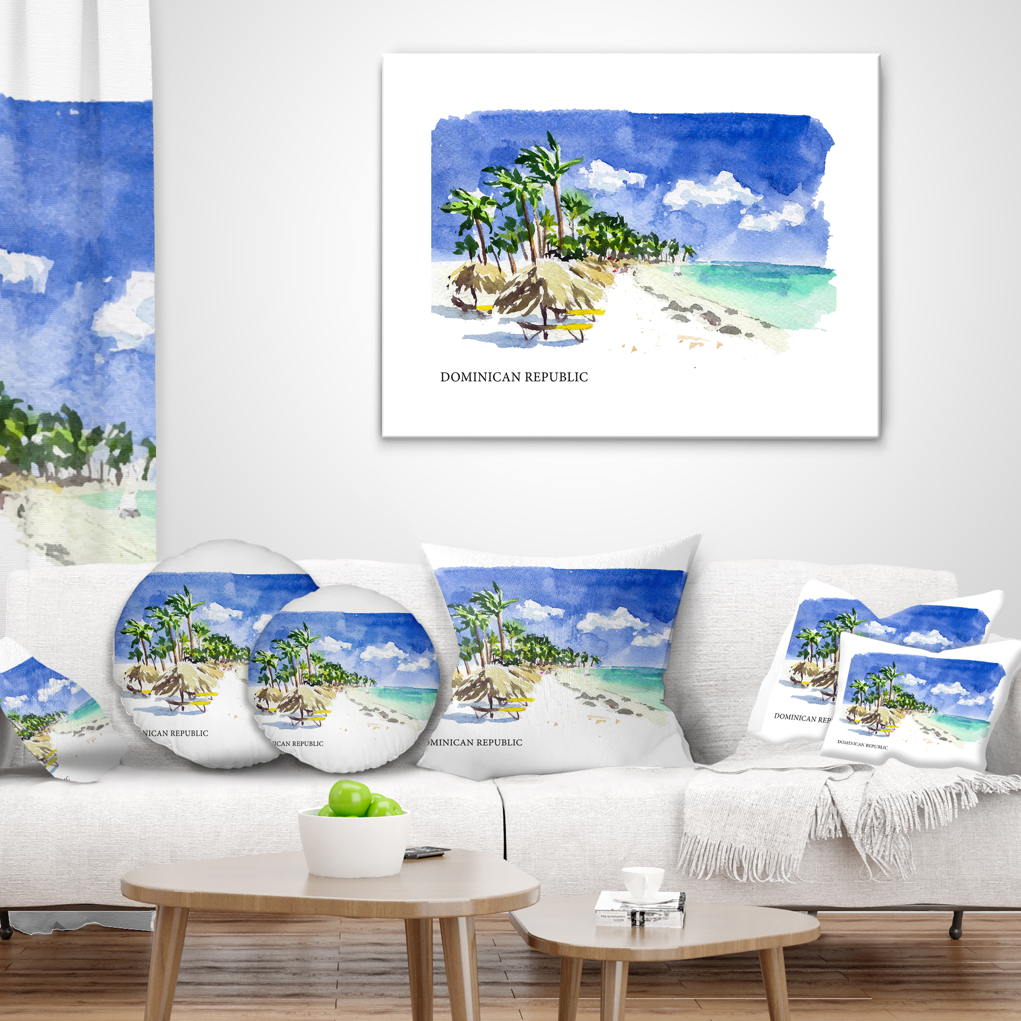 Designart Dominican Republic Vector Illustration - Cityscape Painting Throw Pillow - 16x16