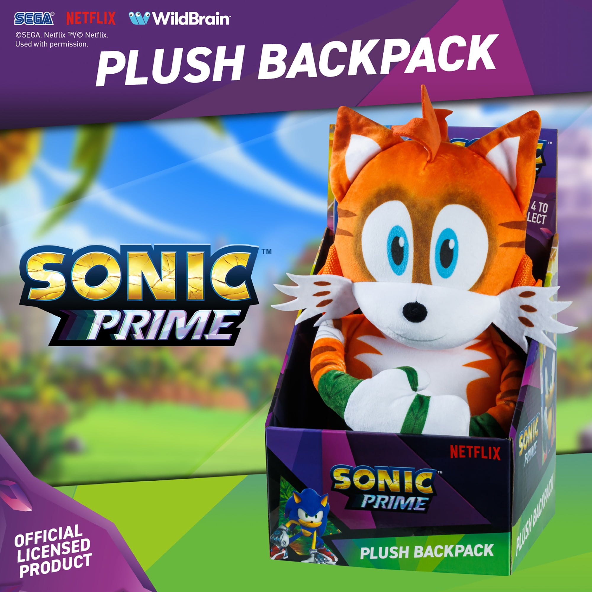 Sonic Prime: 15" Plush Backpack - Mangey Tails - Kids Backpack, Huggable Character Pack & Go Bag, Netflix Series, Licensed, Boys & Girls Ages 3+