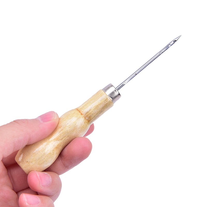 New Needle Wooden Handle Stitch Leather Craft Awl Tool Punching Hole Maker 