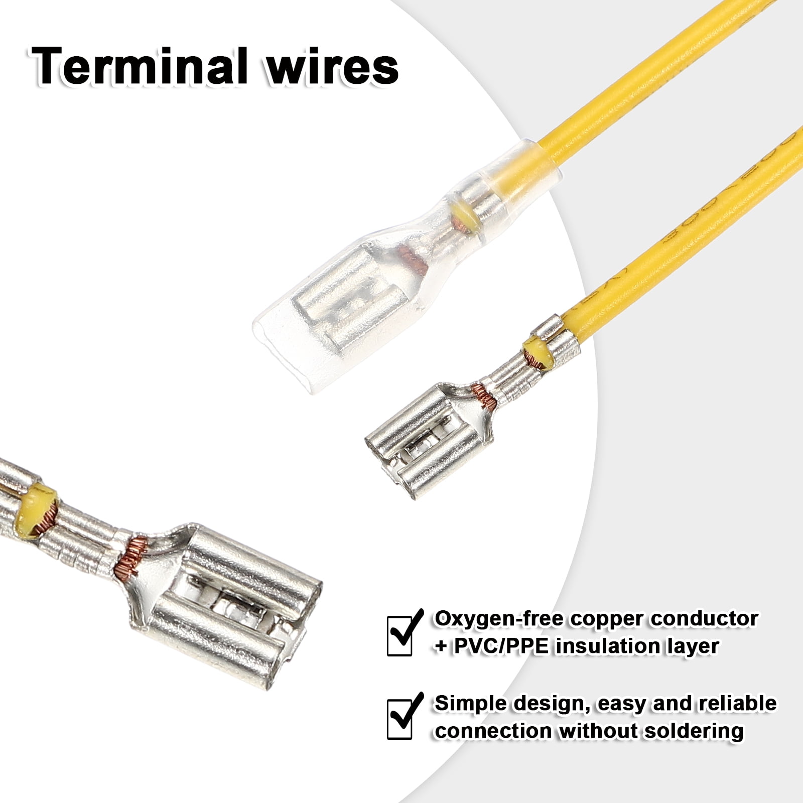 60 Pack Female Spade Crimp Terminal with Insulating Sleeve 4.8mm, Female Spade Quick Connector Assortment Kit with 20cm Wires, Flame Retardant Cover, Yellow