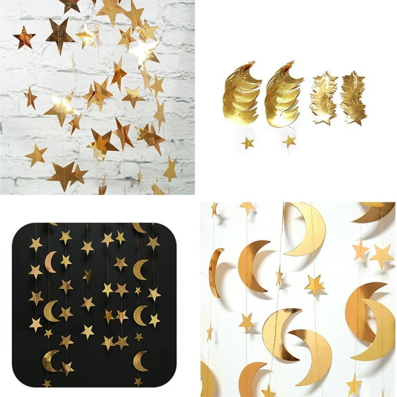 OUSITAID 4 Pcs 13Ft Gold Star Moon Garland, Hanging Garands Streamers Banner Backdrop for Twinkle Little Star Party Decoration First Birthday/Baby Shower/Wedding//Kids Room/Nursery/Ramadan EID
