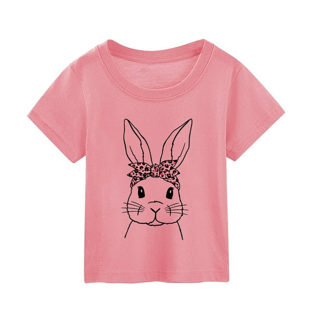 MIASHUI T-Shirt à Manches Courtes pour Tout-Petits, Imprimé Lapin de Pâques, Rose, 3-4 Ans