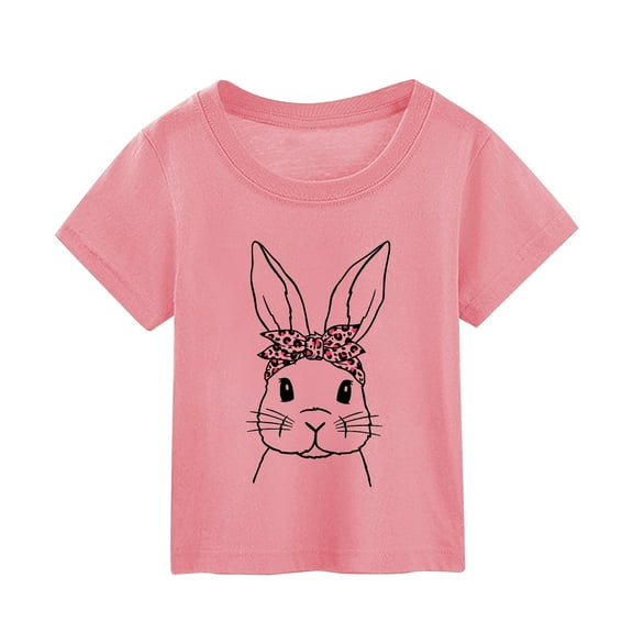 AOMPMSDX Toddler Summer Children's Easter Cartoon Bunny Print Short Sleeved T Shirt For Boy And Girl Festival Out Wear Top Pink 1 Years-2 Years