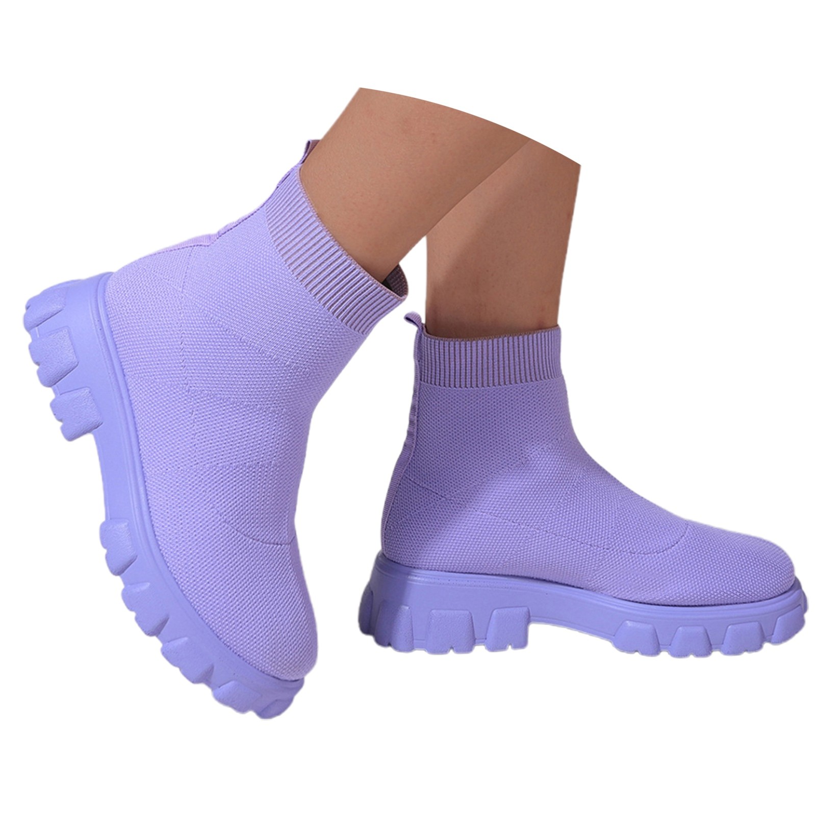 Women's Mid Calf Boots On Low Heel Sole Design for Everyday Casual Wear Travel Outfits and Outdoor Activities Comfortable Footwear,Color:Purple,Size:5.5