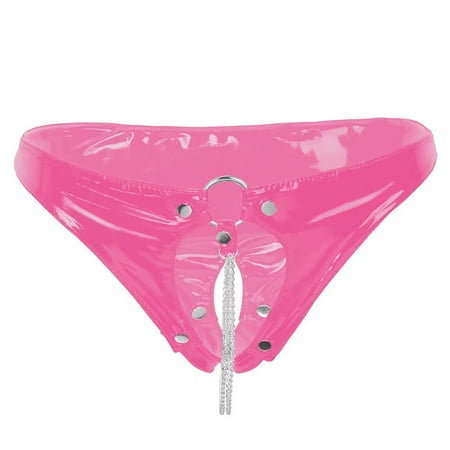 Yuhangmm High Gloss Leather Sexy Split Chain Sexy Triangle Shorts Lingerie for Women plus Size with Sleeve