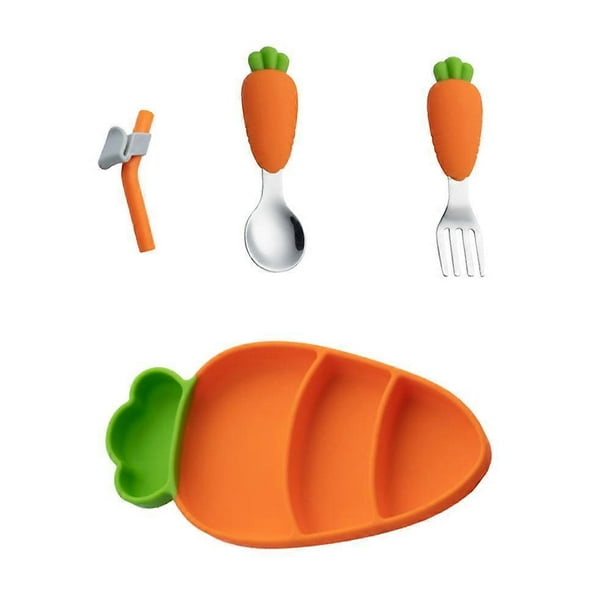 Silicone Divided Dinner Plate Set with Fork Spoon for Baby Weaning – Lightweight, Durable, and Portable Tableware for Kids