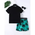 thumbnail image 6 of Mikrdoo Kid Boys Coconut Tree And Vacation Letter Graphic Print Short Sleeve T-shirt Elastic Shorts Set, 14-15 Years, 6 of 11