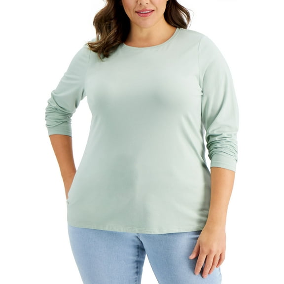 Style & Co Plus Size Long Sleeve Top Smokey Sage 2X