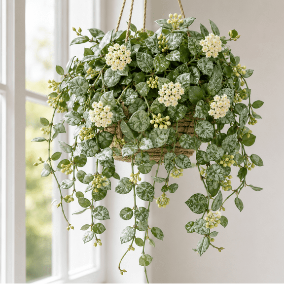 Hoya Krohniana Arctic Live Plant, 4-6 Inch Silver Splash Wax Plant with Trailing Vines for Indoor Pots, Hanging Baskets and Containers