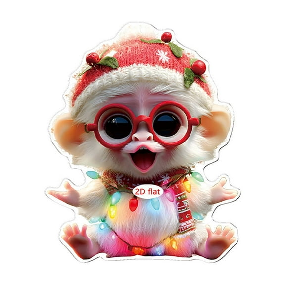 SLYNSHome Christmas Monkey Ornaments,Cute 2D Acrylic Hanging Christmas Tree Decorations Animal Pendant for Car Interior Home Holiday Party Wall Gifts