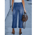 thumbnail image 7 of SOMER Women's Wide Leg Jeans Denim Pants Crop Flare Leg Jeans High Waisted Stretchy Straight Leg with Buttoned AnklesTrendy Casual with Pocket Darkness Blue, 7 of 7